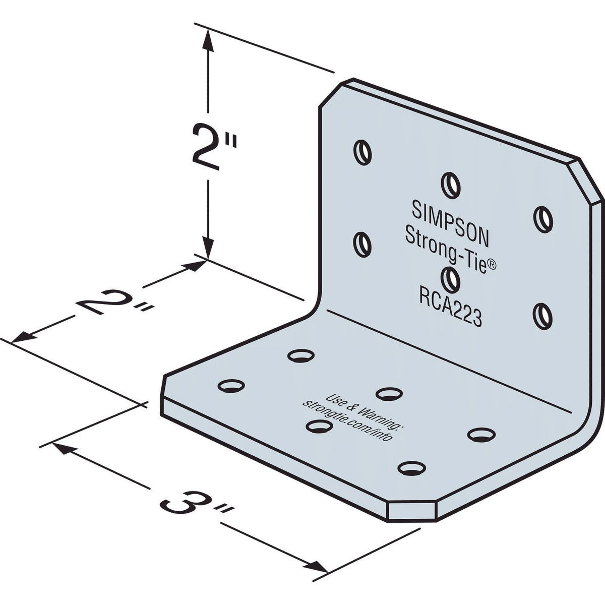 Simpson RCA223/97 Rigid Connector Angle 2x2x3 in 12-Ga G90 Galvanized 90-Pack
