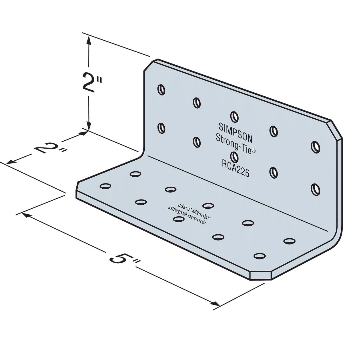 Simpson RCA225/54 Rigid Connector Angle 2x2x5 in 16-Ga G90 Galvanized Steel 90-Pack