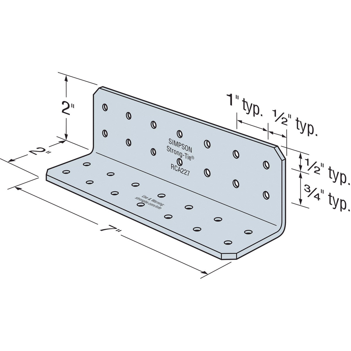 Simpson RCA227/68-R55 Rigid Connector Angle 2x2x7 in 14-Ga Galvanized Steel 55-Pack