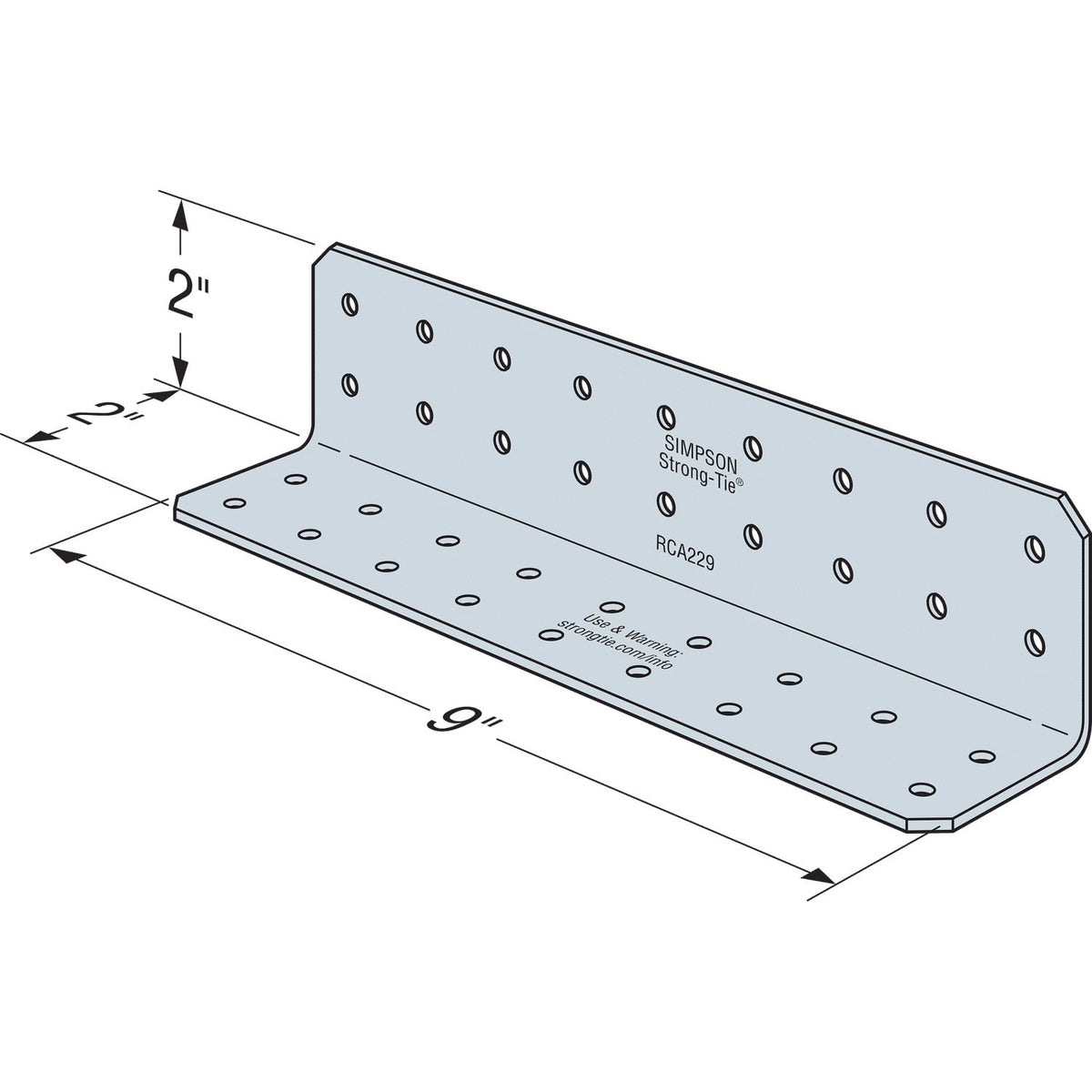 Simpson RCA229/54 Rigid Connector Angle 2x2x9 in 16-Ga G90 Galvanized Steel 50-Pack