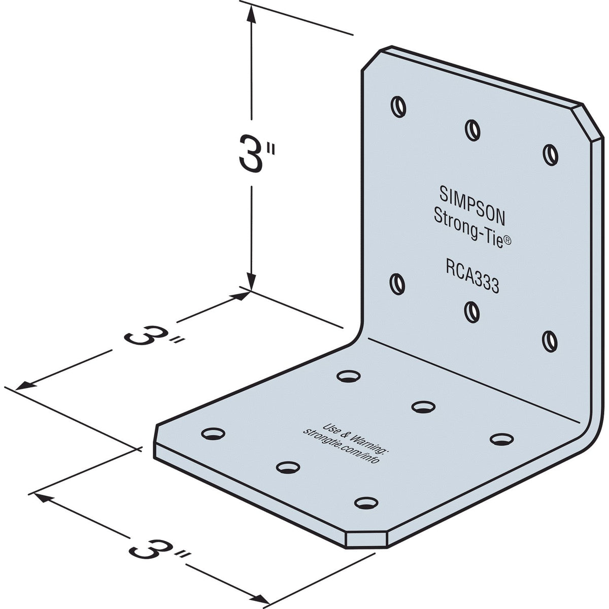Simpson RCA333/68 Rigid Connector Angle 3x3x3 in 14-Ga Galvanized G90 Steel 85-Pack
