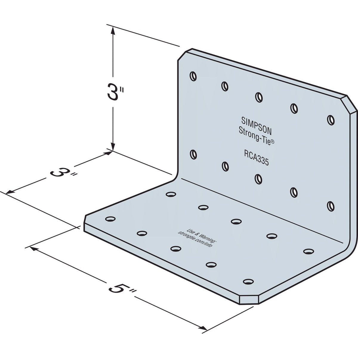 Simpson RCA335/54 Rigid Connector Angle 3x3x5 in 16-Ga G90 Galvanized Steel 60-Pack
