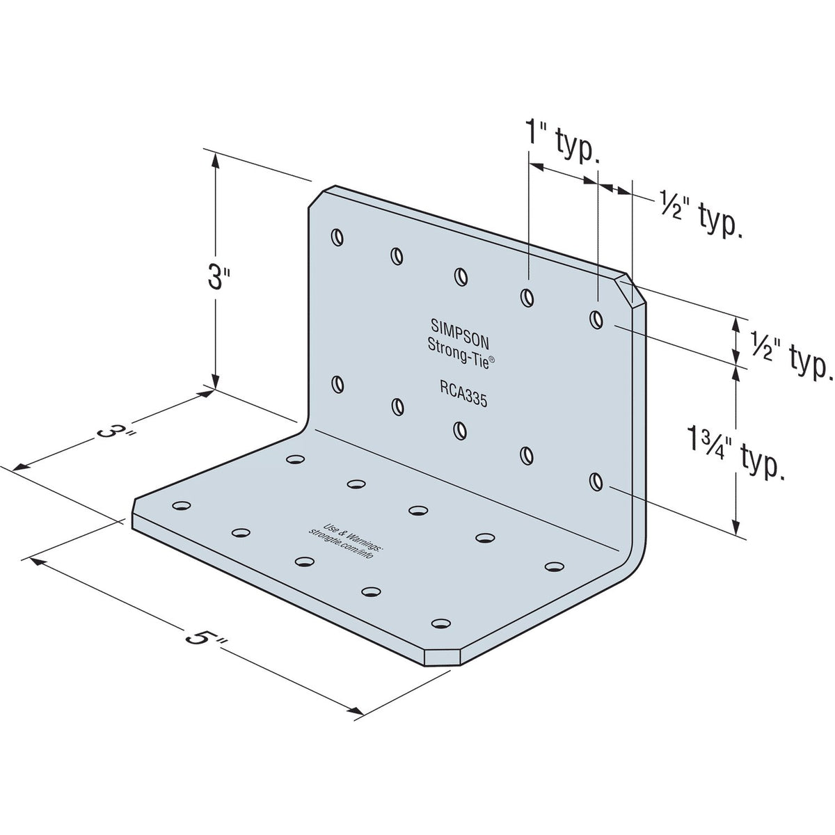 Simpson RCA335/54 Rigid Connector Angle 3x3x5 in 16-Ga G90 Galvanized Steel 60-Pack
