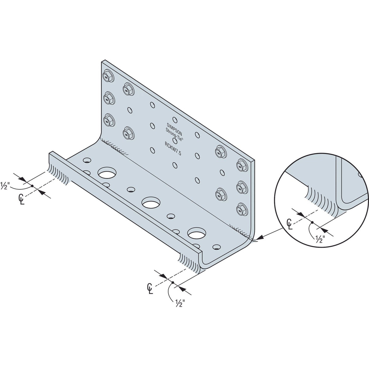 Simpson RCKW 7.5 in. Kneewall Connector Clip 7 Ga G90 Galvanized 10-Pack