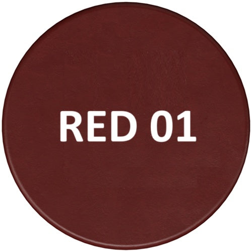 Round swatch of red color labeled 'RED 01' on a white background