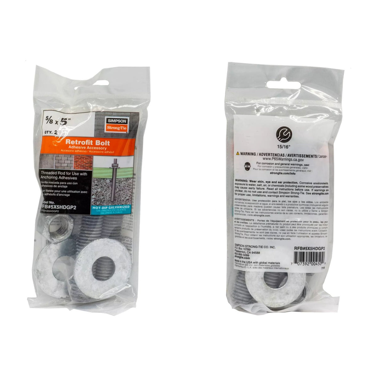 Simpson 5/8 x 5 Hot-Dip Galvanized Retrofit Bolt RFB#5X5HDGP2 (2 per Pk)