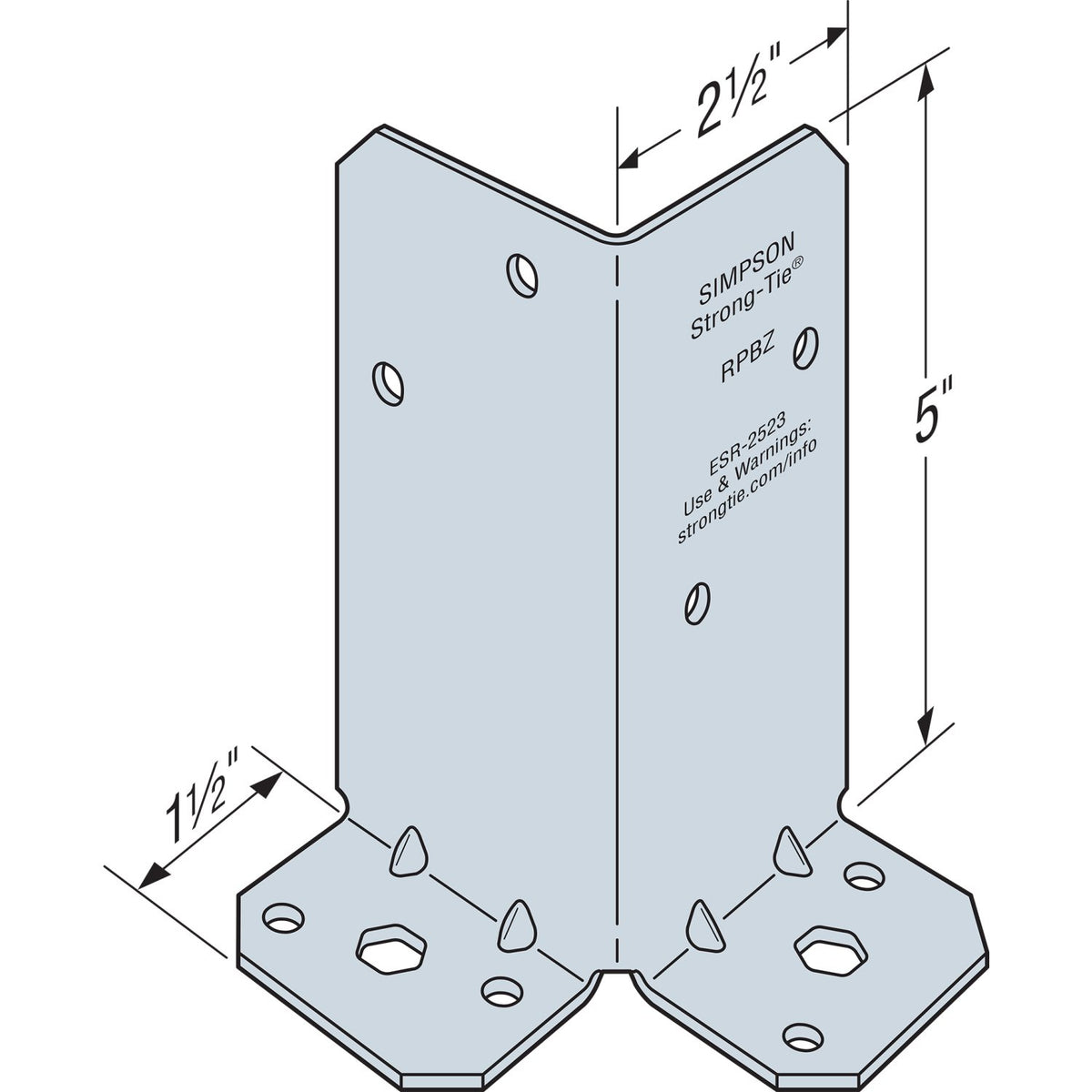 Simpson Retrofit Post Base for Double 2x4, ZMAX RPBZ
