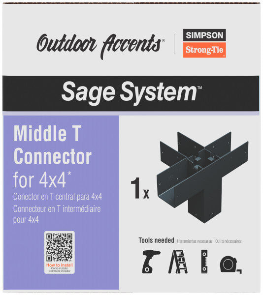 Simpson Strong-Tie Sage System Middle T Connector packaging with product details.