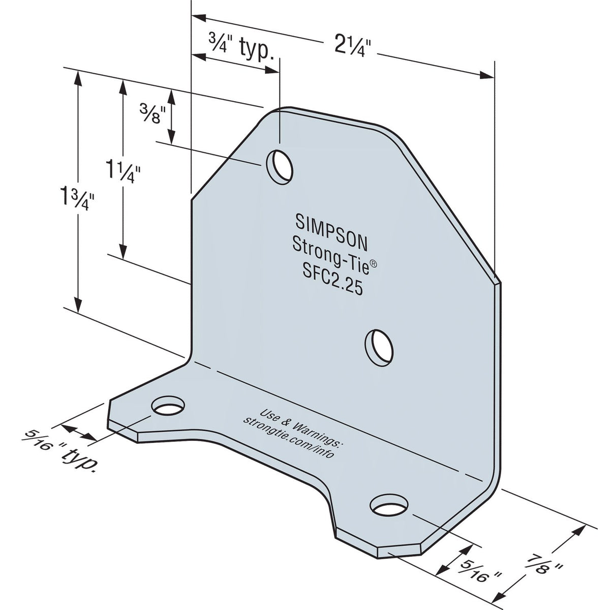 Simpson SFC2.25 Steel Framing Connector 2-1/4 in 16 Ga G90 Galv CFS Stud-to-Stud Utility Clip 300-Pk