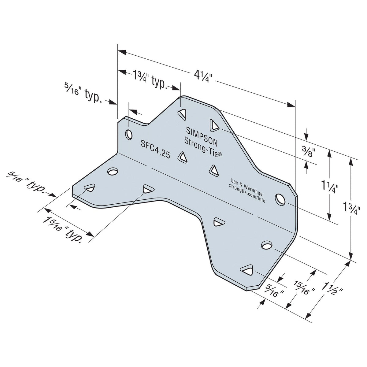 Simpson SFC4.25-R175 Steel Framing Connector 1-1/2x1-3/4x4-1/4 in 16-Ga G90 Galvanized 175-Pack