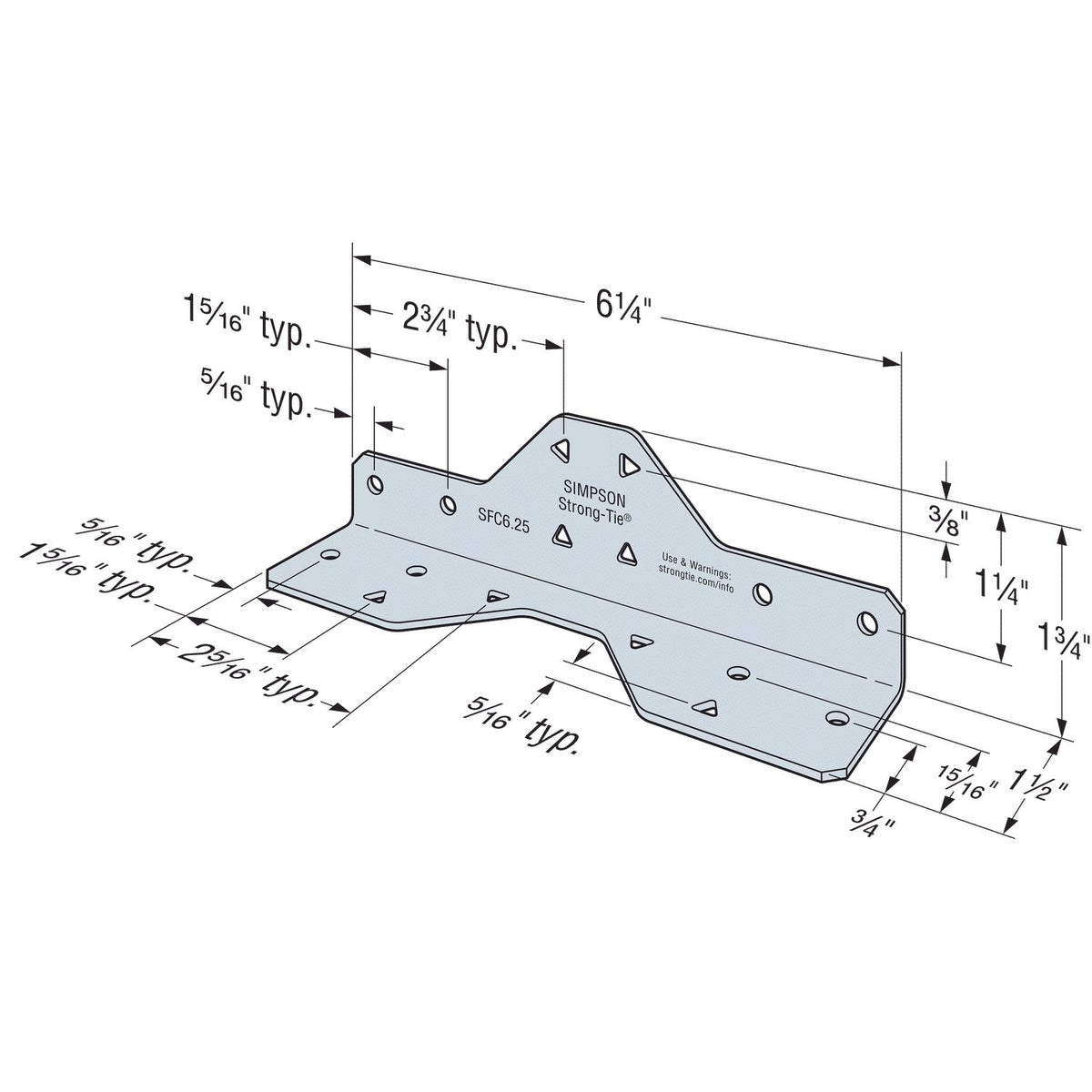 Simpson SFC6.25 Steel Framing Connector 1-1/2x1-3/4x6-1/4 in 16 Ga G90 Galv CFS Stud-to-Stud 100-Pk
