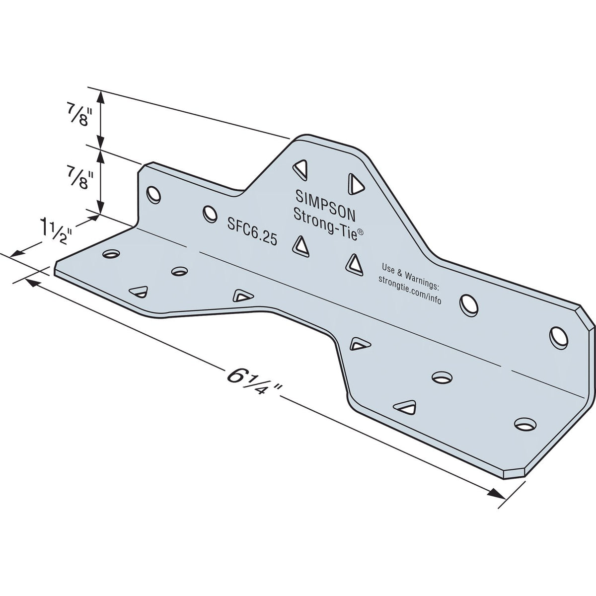 Simpson SFC6.25 Steel Framing Connector 1-1/2x1-3/4x6-1/4 in 16 Ga G90 Galv CFS Stud-to-Stud 100-Pk