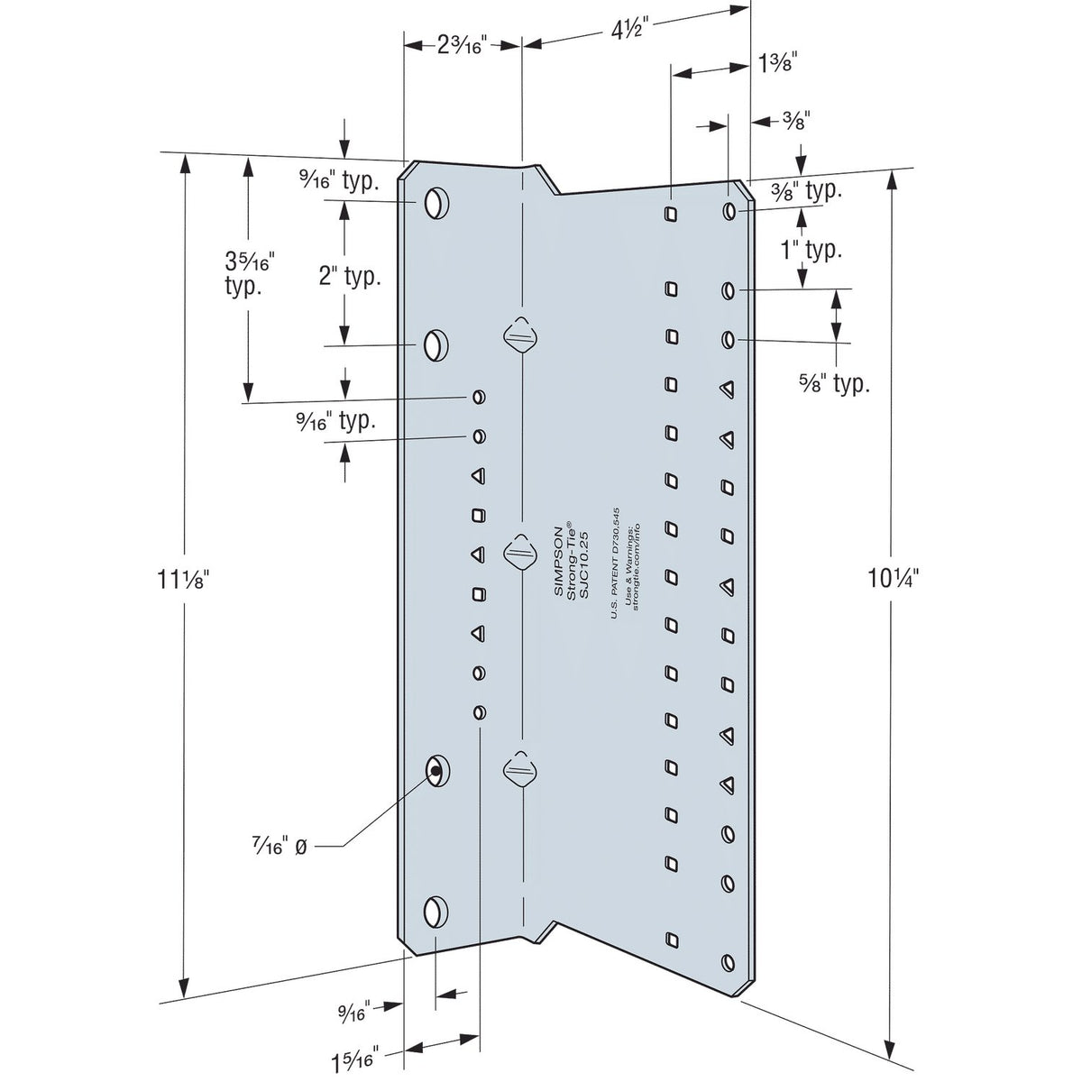 Simpson SJC10.25-R15 Steel-Joist Connector 2x4-1/2x10-1/4 in 14-Ga G90 Galvanized CFS Clip 15-Pack