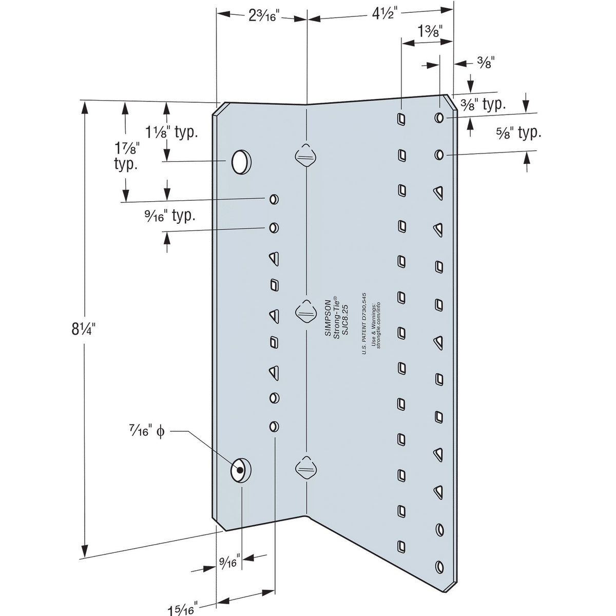 Simpson SJC8.25-R15 CFS Steel-Joist Connector 2x4.5x8.25 in 14-Ga G90 Galvanized 15-Pack