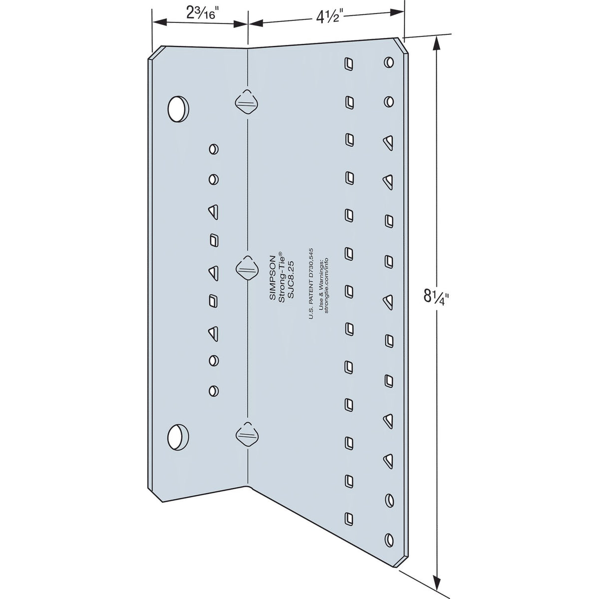 Simpson SJC8.25-R15 CFS Steel-Joist Connector 2x4.5x8.25 in 14-Ga G90 Galvanized 15-Pack