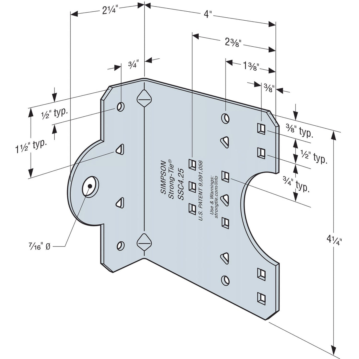 Simpson SSC4.25-R50 Steel Stud Clip 4-1/4 in 14-Ga Galvanized Cold-Formed Steel Connector 50-Pack