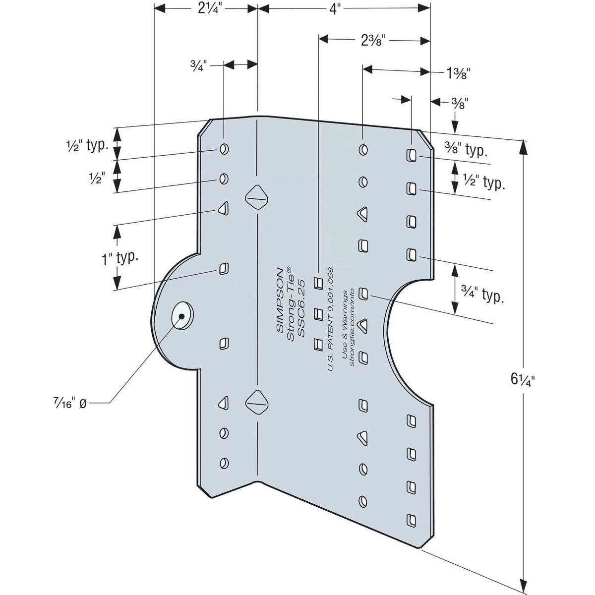 Simpson SSC6.25-R30 Steel Stud Clip 6-1/4 in. 14-Ga G90 Galv Cold-Formed Steel Connector 30-Pk