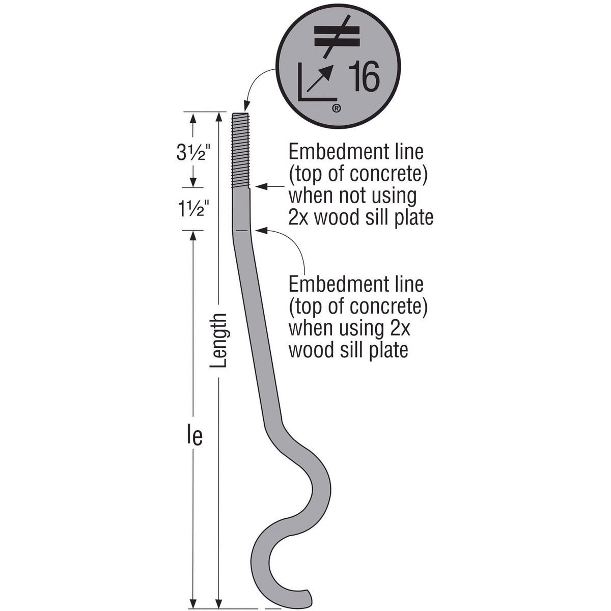 Simpson SSTB14 Anchor Bolt 5/8 in x 16 in ASTM F-1554 for Holdowns and Strong-Wall Shearwalls