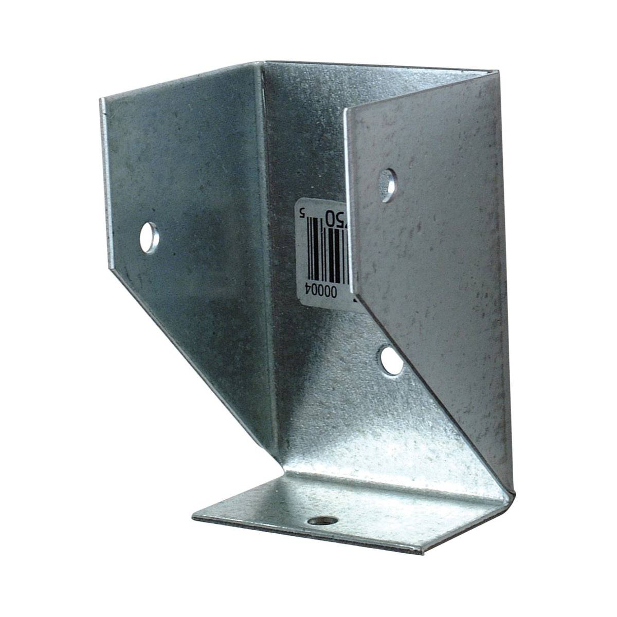 Metal bracket with a barcode label on a white background