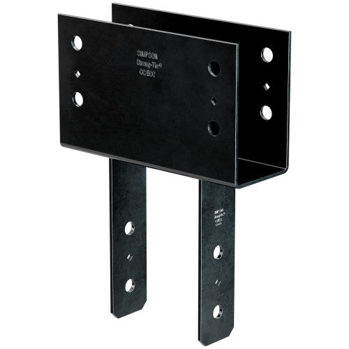 Black metal bracket with holes on a white background