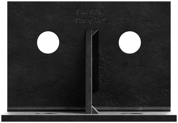 Black metal bracket with two holes and 'Simpson Strong-Tie' branding on a white background