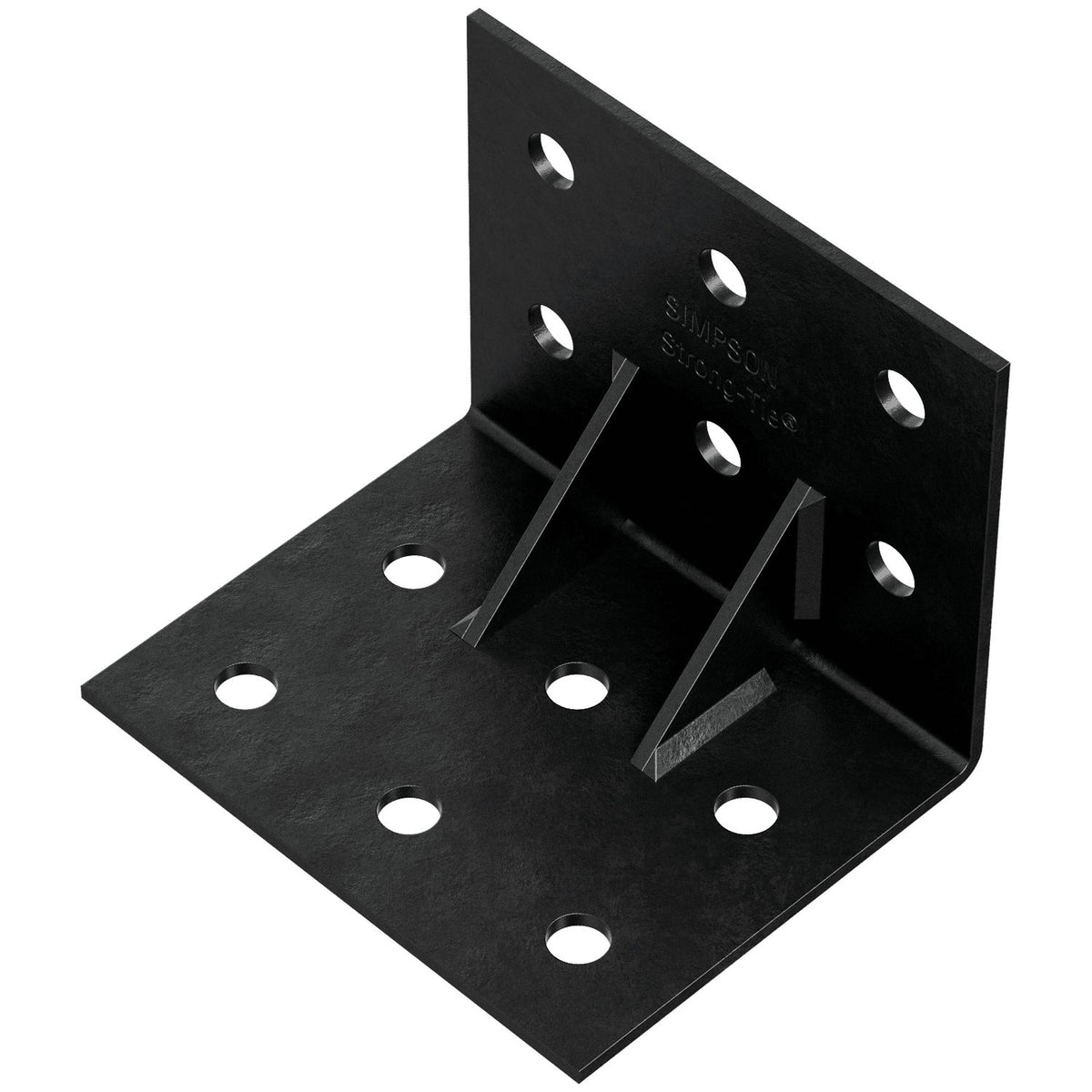 Black metal corner brace on a white background