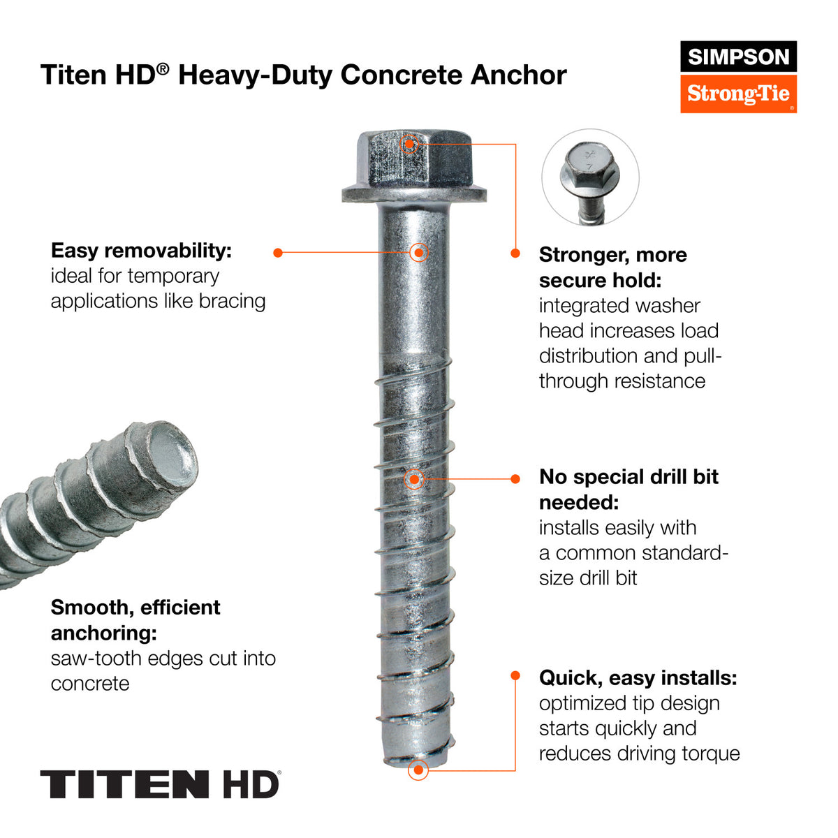 Simpson 1/2" x 12" Titen HD Heavy-Duty Screw Anchor