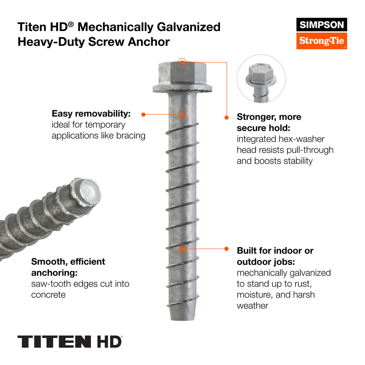 Simpson 5/8" x 8" Titen HD Mechanically Galvanized Screw Anchor