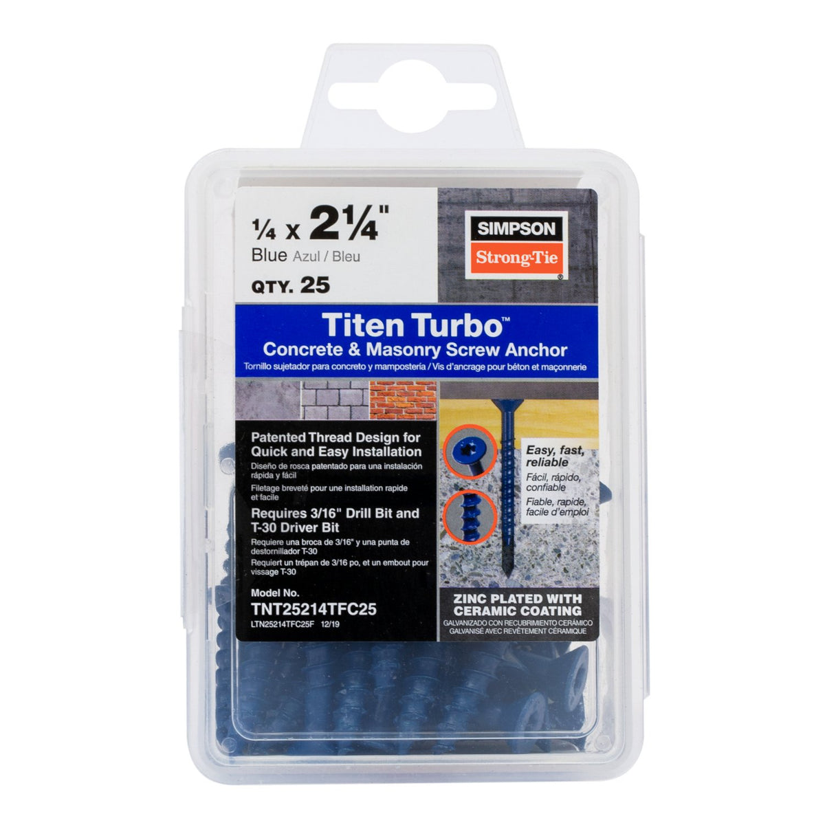 Simpson 1/4 x 2-1/4 Flat Titen Turbo Screw Anchor (Retail Pk)