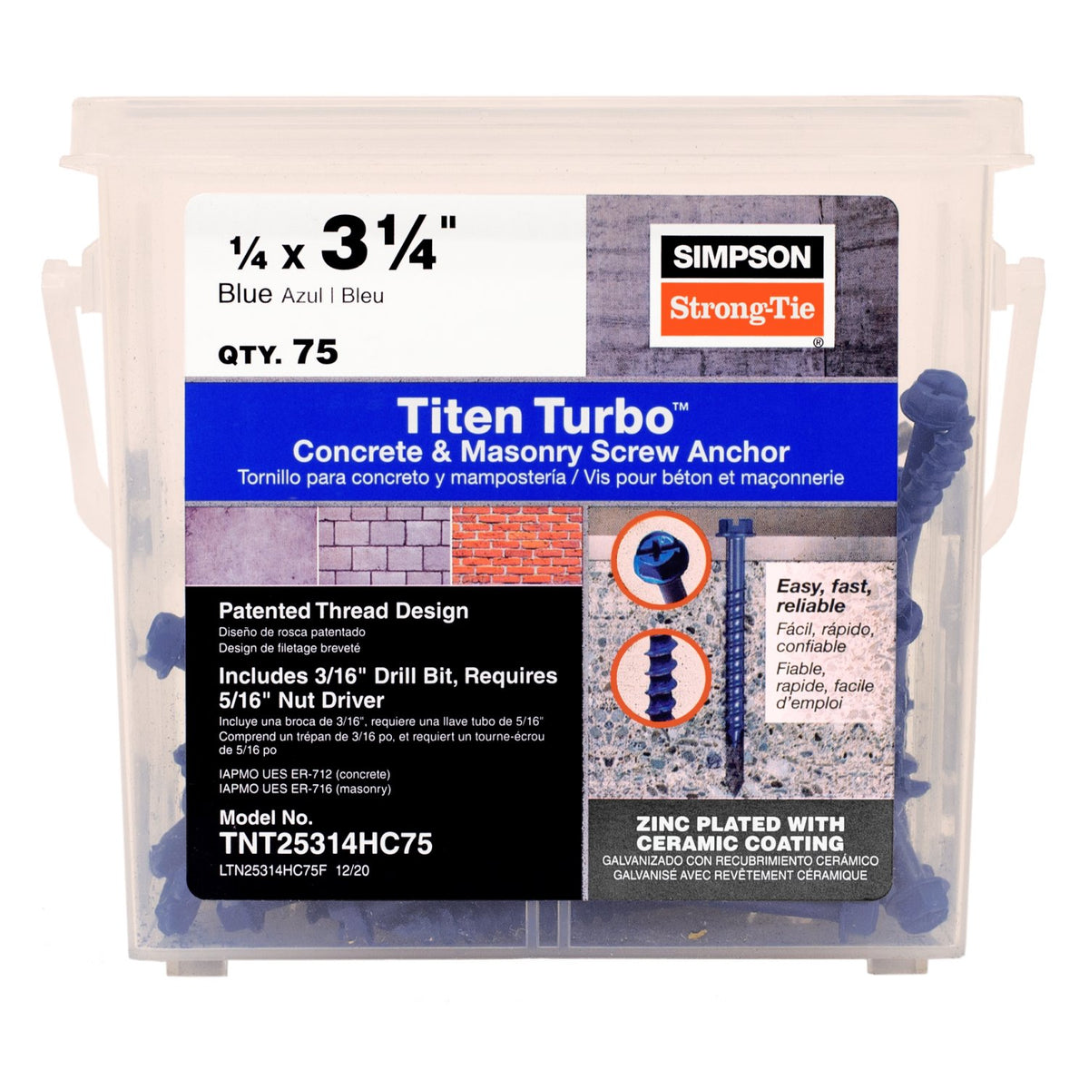 Simpson 1/4 x 3-1/4 Hex Titen Turbo Screw Anchor (Retail Pk)
