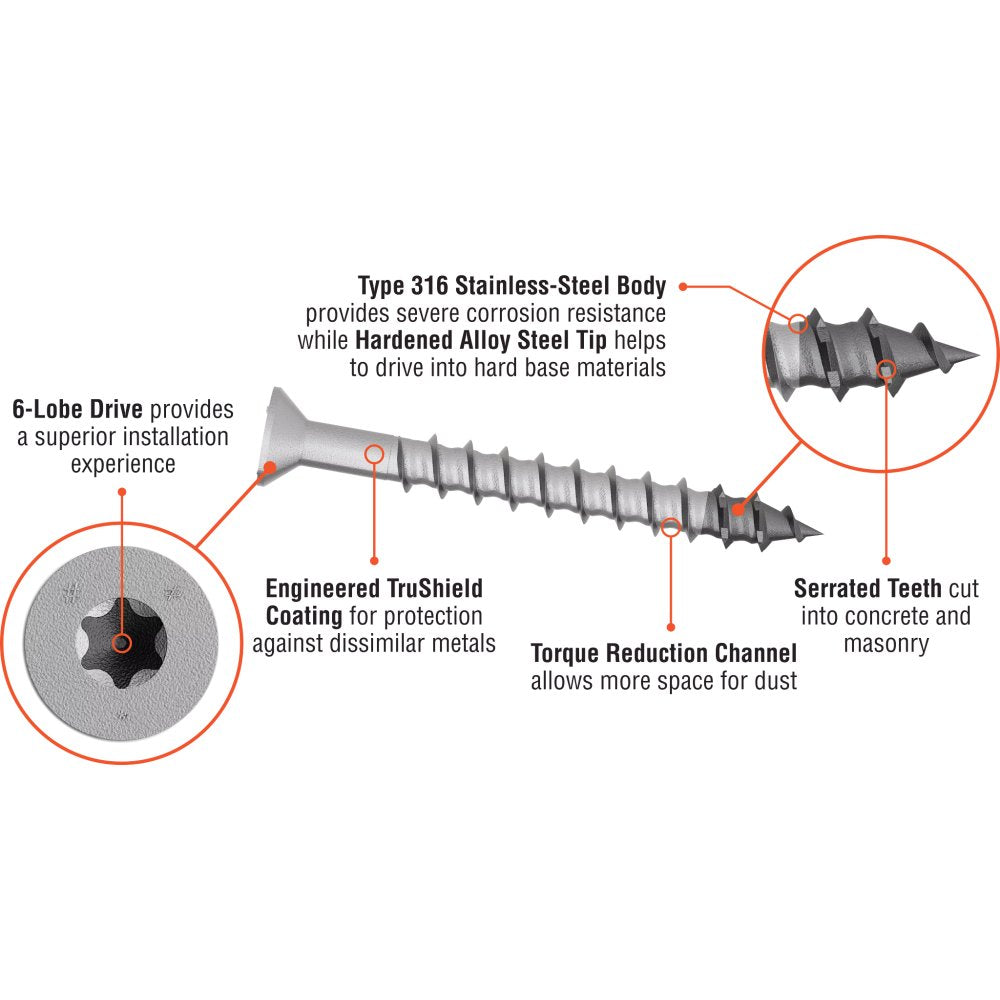 Simpson Titen Turbo - 1/4 in. x 2-3/4 in. 316 Stainless-Steel Hex-Head Concrete and Masonry Screw