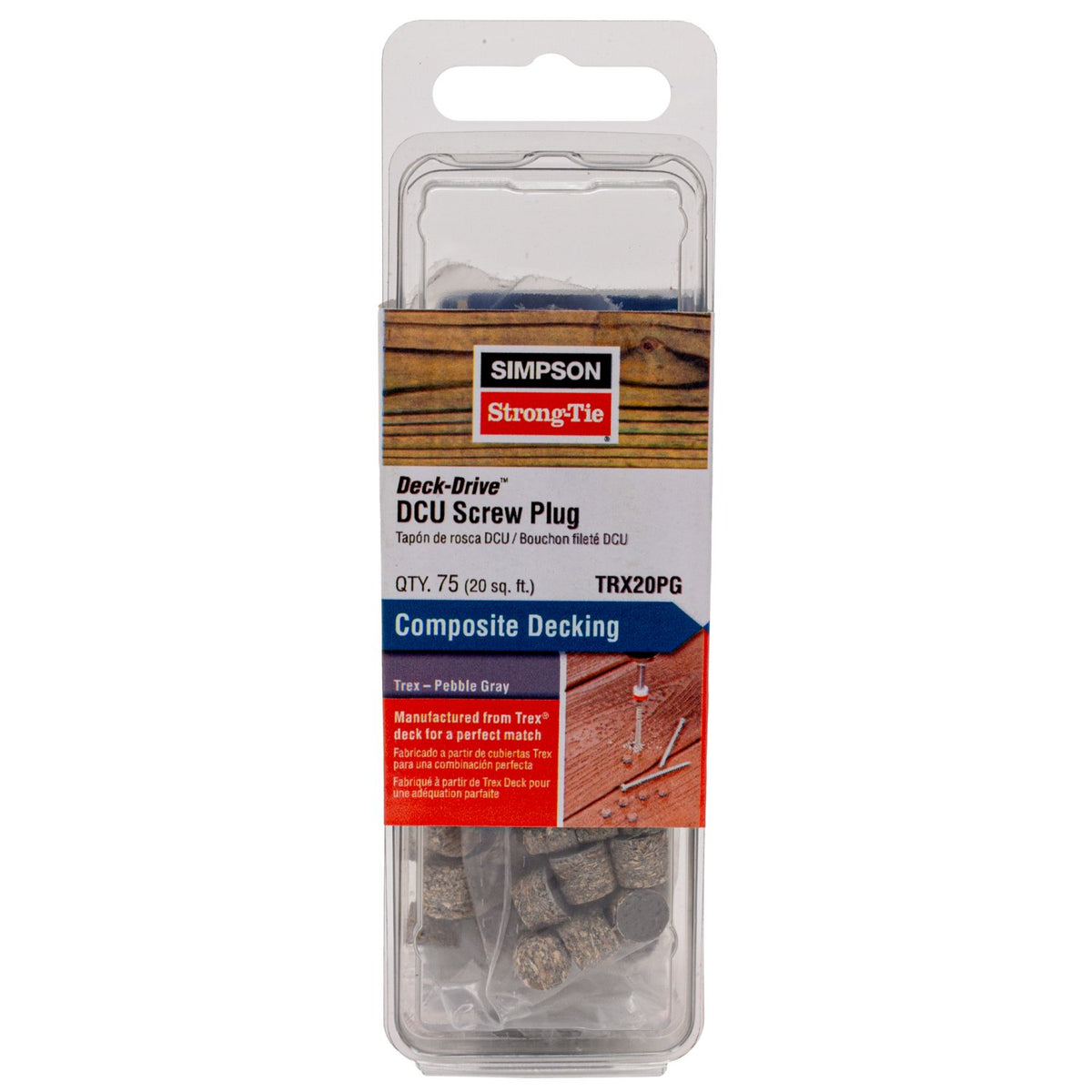 Simpson TRX20PG Deck-Drive DCU Screw Plug Trex Pebble Gray Composite Decking 75-Qty