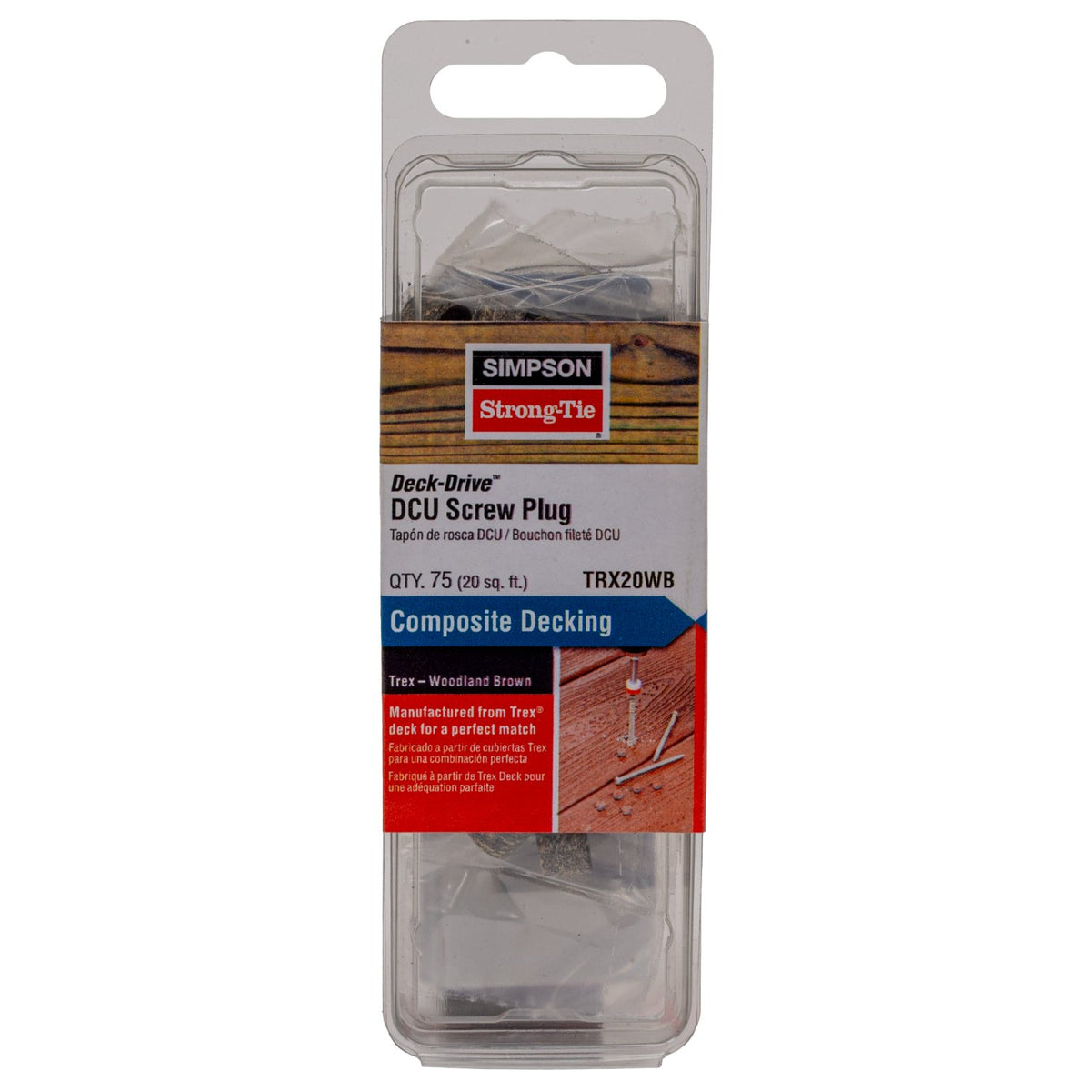 Simpson TRX20WB Deck-Drive DCU Screw Plug Trex Woodland Brown 75-Pack