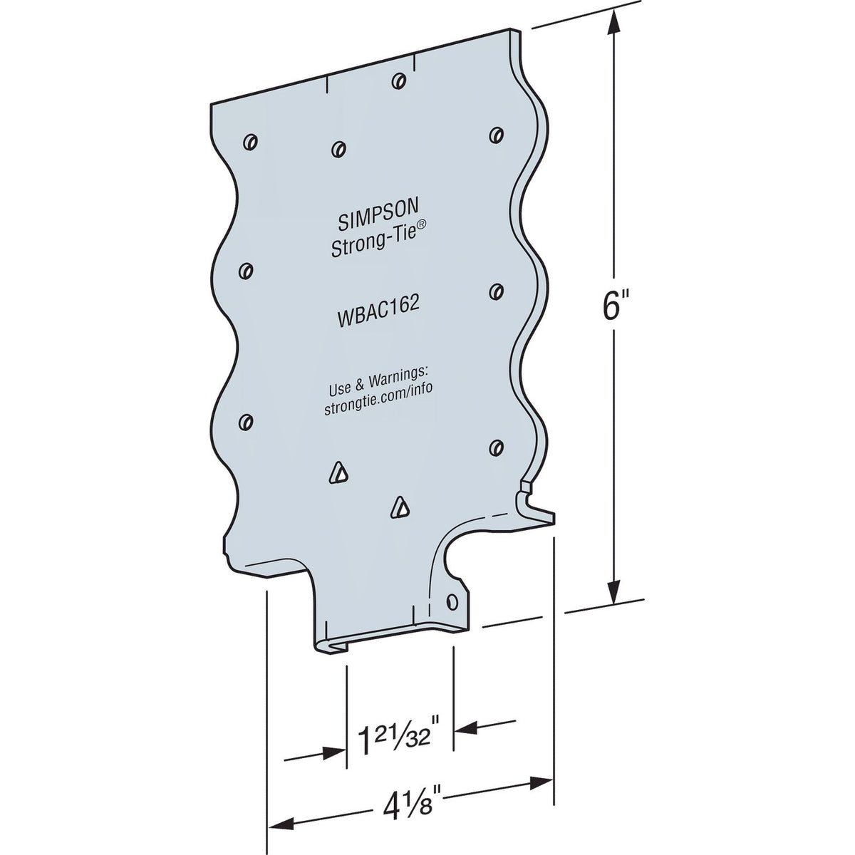 Simpson WBAC162-R50 Wood Backing Steel Connector for 1-1/4 in to 1-5/8 in Flange 20-Ga G90 Galv 50-Pk