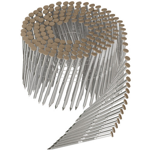 3" x 0.12 Tan Painted Ring-Shank 15° Wire Coil Decking Nail