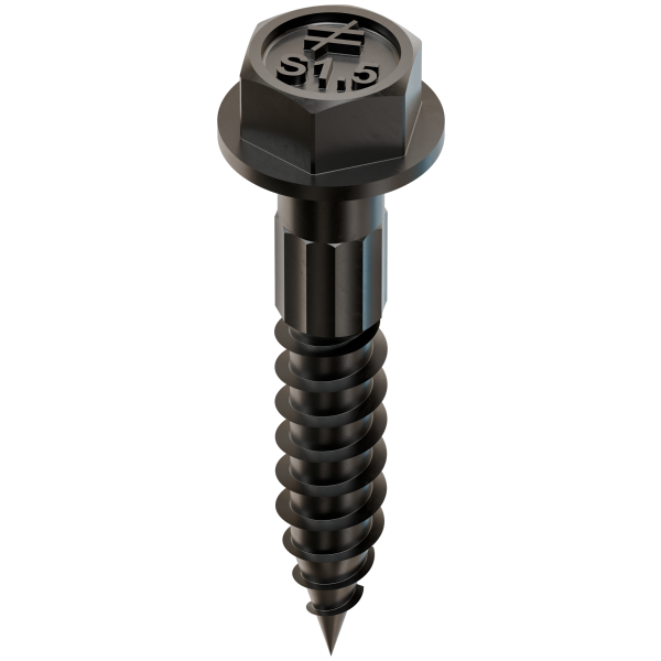 Black screw with a star-shaped head on a white background