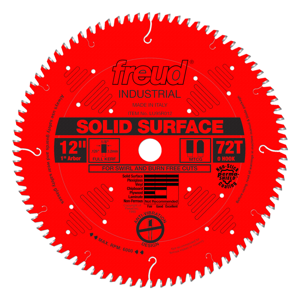 Freud 12" Solid Surface Blade - Teeth: 84, Arbor: 1"