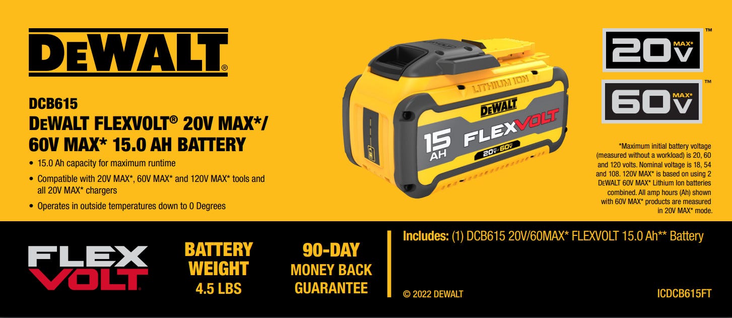 DeWALT 20V/60V MAX FlexVolt 15.0 Ah Lithium-Ion Battery DCB615