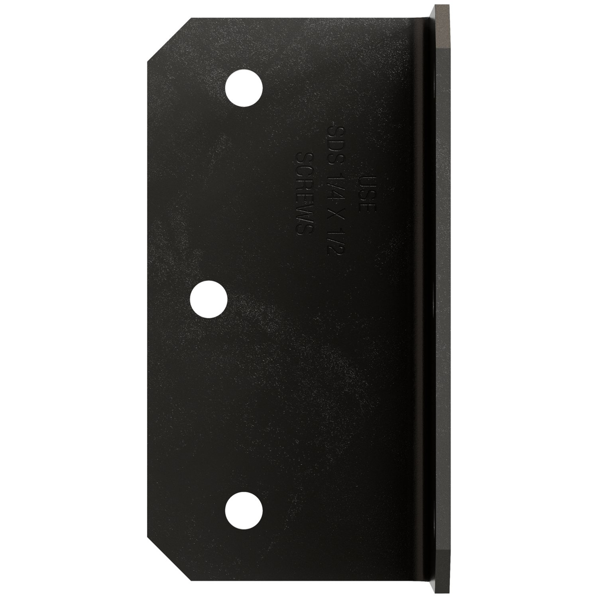 A black metal mounting bracket with three pre-drilled holes and embossed text reading 'JUST KAY (V2) LEB' on a plain white background.