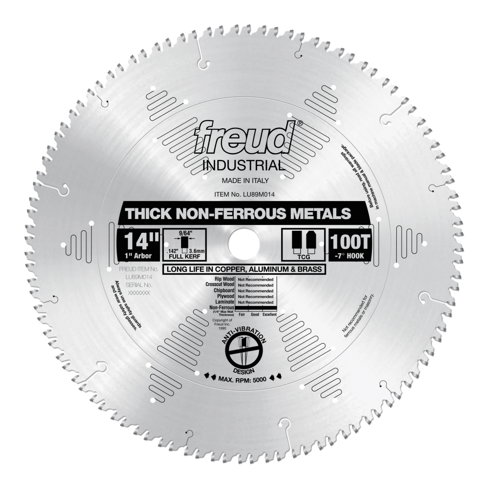 Freud 14" Thick Stock Aluminum Metal Blade - Teeth: 100, Arbor: 1"