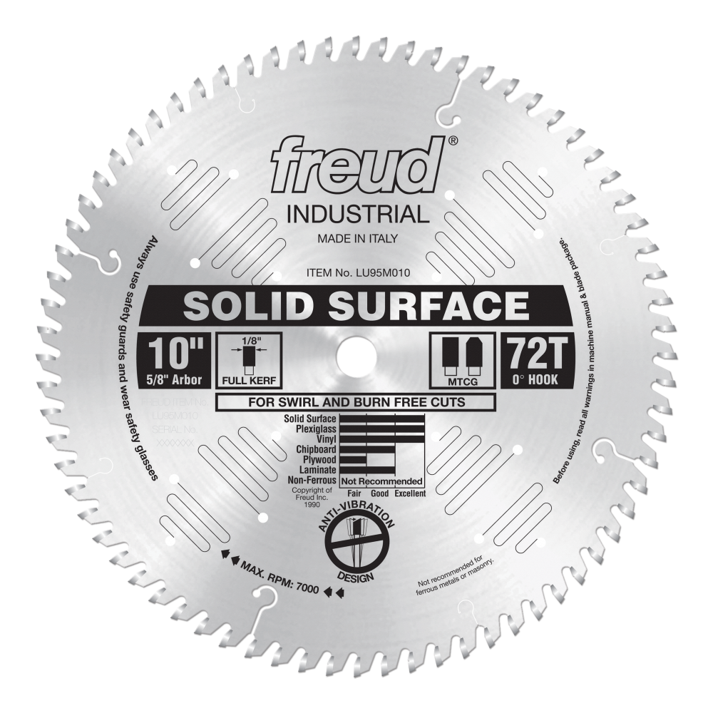 Freud 10" Solid Surface Blade - Teeth: 72, Arbor: 5/8"