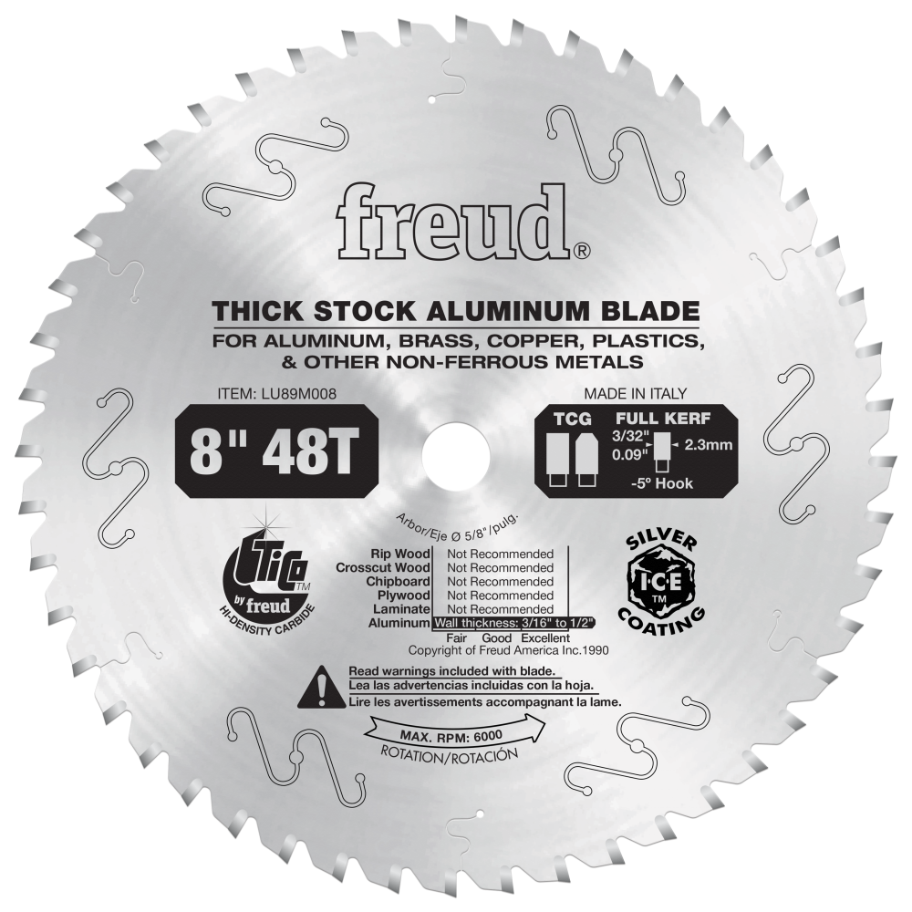 Freud 8" Thick Stock Aluminum Metal Blade - Teeth: 48, Arbor: 5/8"