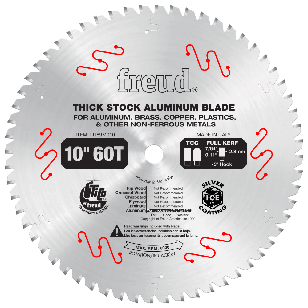 Freud 10" Thick Stock Aluminum Metal Blade - Teeth: 60, Arbor: 5/8"