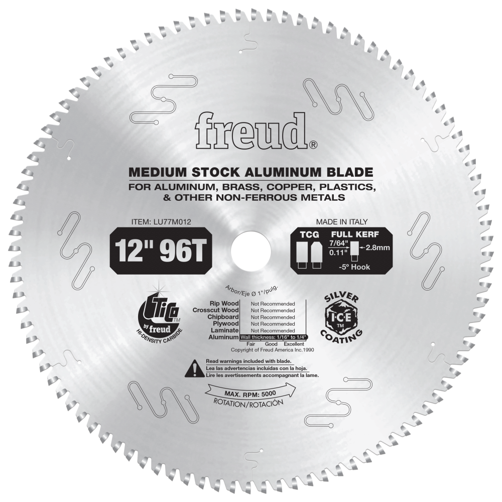 Freud 12" Medium Stock Aluminum Blade - Teeth: 96, Arbor: 1"