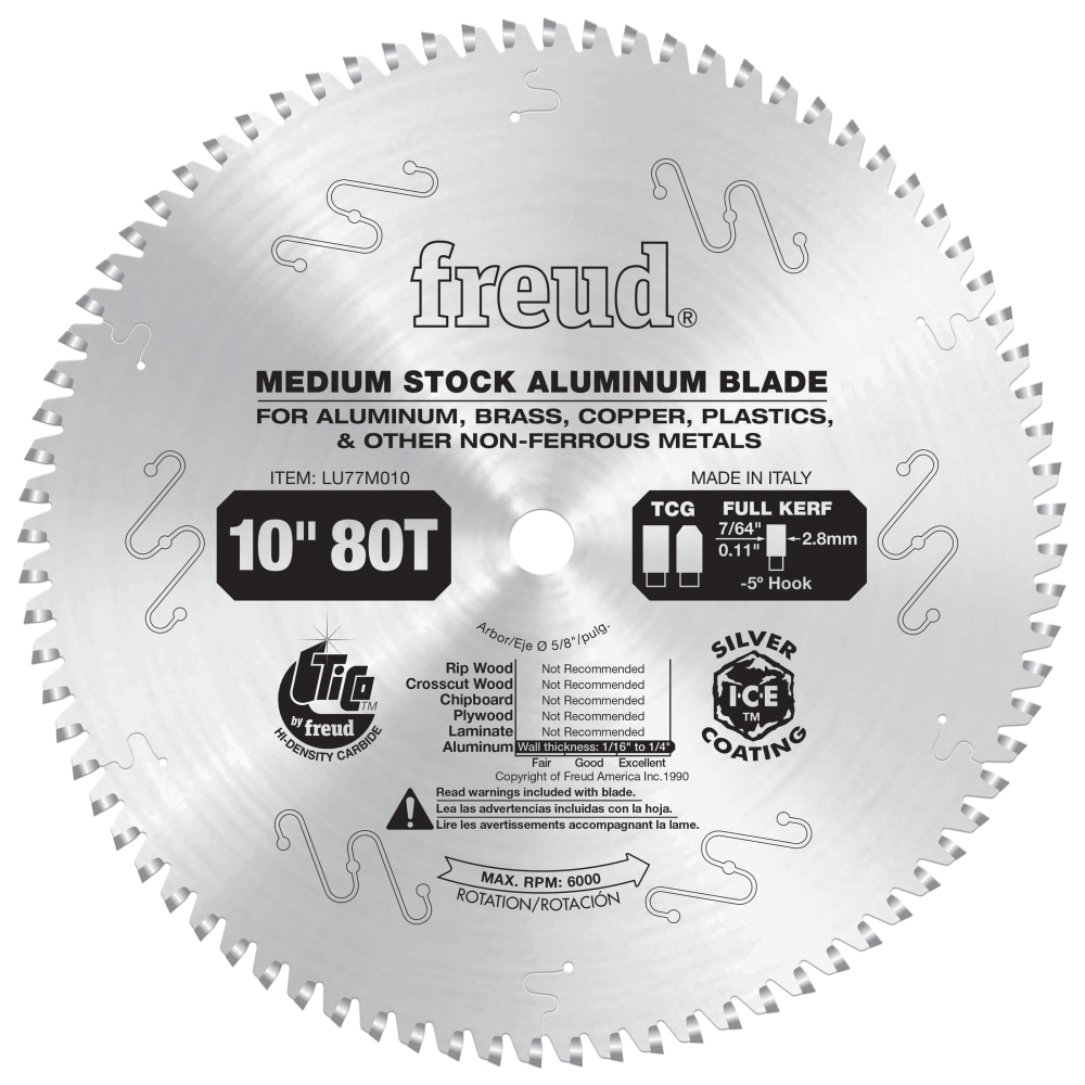 Freud 10" Medium Stock Aluminum Blade - Teeth: 80, Arbor: 5/8"