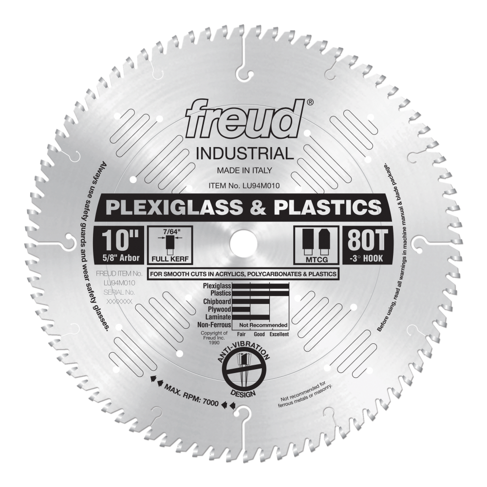 Freud 10" Plastic Blade - Teeth: 80, Arbor: 5/8"