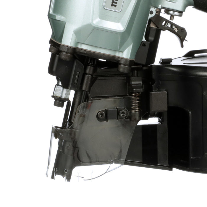 Close-up of a nail gun on a white background