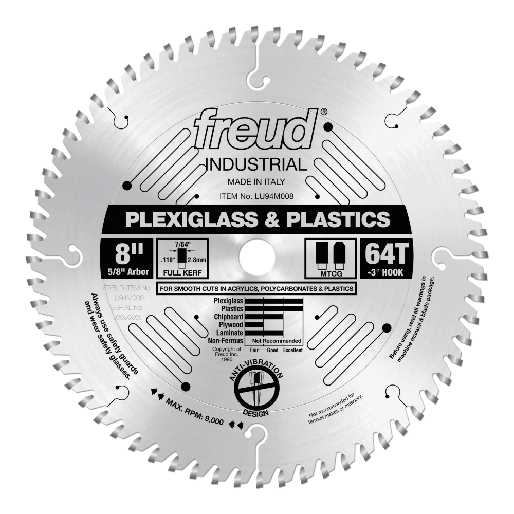 Freud 8" Plastic Blade - Teeth: 64, Arbor: 5/8"