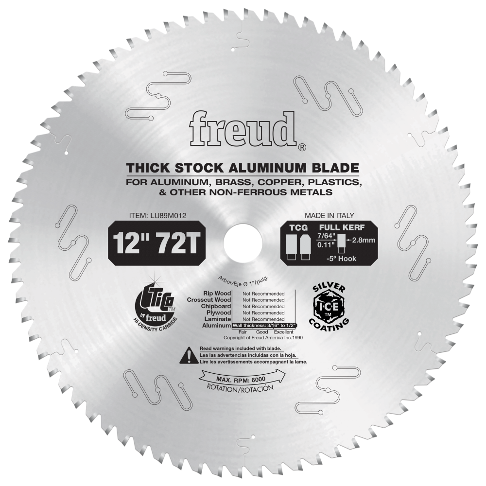 Freud 12" Thick Stock Aluminum Metal Blade - Teeth: 72, Arbor: 1"