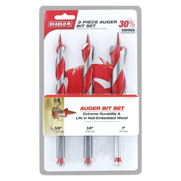Diablo Auger Bit Set for Wood & Nail-Embedded Wood (3-pc) DAG1900-S3